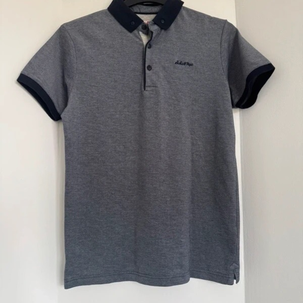 Men's Gray Polo Shirt with Navy Trim